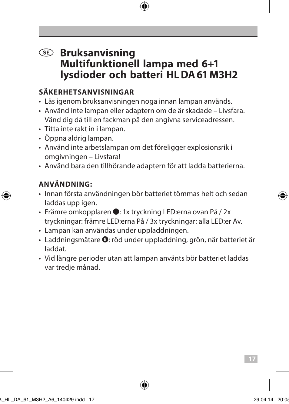 Brennenstuhl 6+1 LED Battery-Operated Multi-Function Light HL DA 61 M3H2 3 magnets, 2 hooks, 170 Рfoldable User Manual | Page 17 / 48