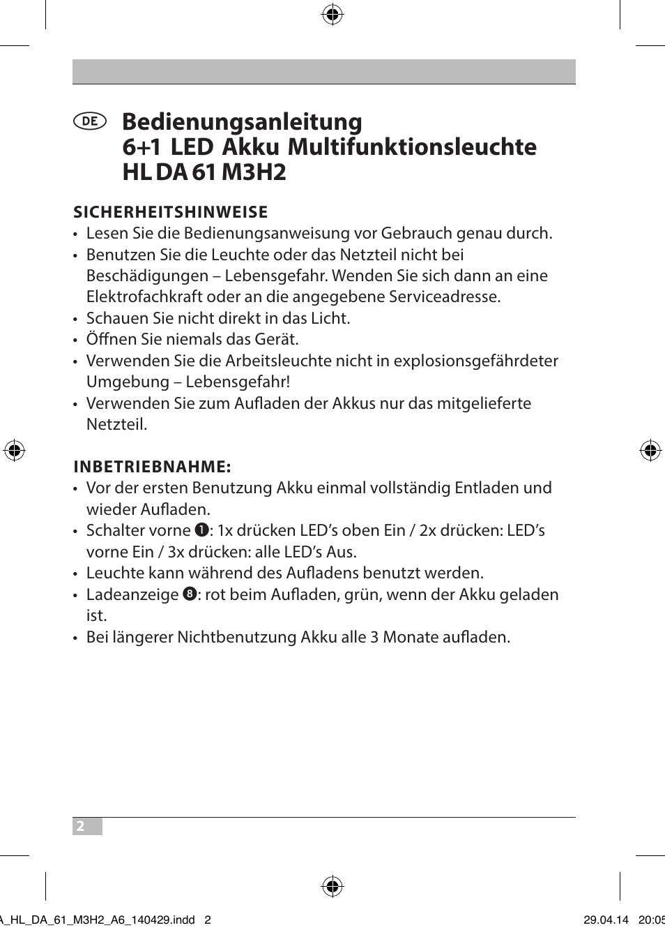 Brennenstuhl 6+1 LED Battery-Operated Multi-Function Light HL DA 61 M3H2 3 magnets, 2 hooks, 170 Рfoldable User Manual | Page 2 / 48