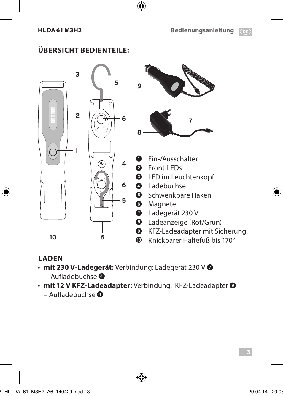 Brennenstuhl 6+1 LED Battery-Operated Multi-Function Light HL DA 61 M3H2 3 magnets, 2 hooks, 170 Рfoldable User Manual | Page 3 / 48