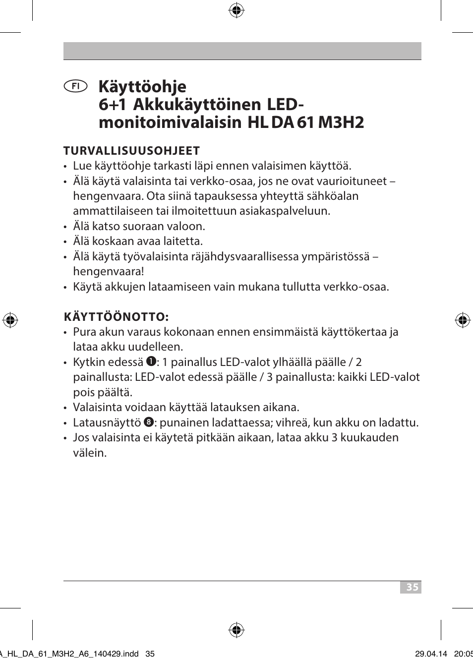 Brennenstuhl 6+1 LED Battery-Operated Multi-Function Light HL DA 61 M3H2 3 magnets, 2 hooks, 170 Рfoldable User Manual | Page 35 / 48
