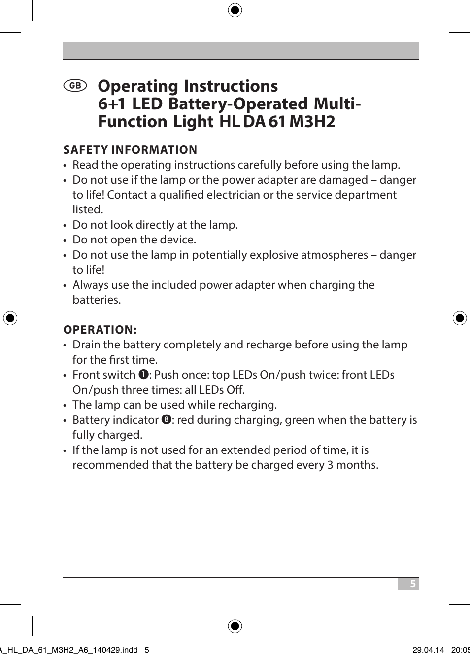 Brennenstuhl 6+1 LED Battery-Operated Multi-Function Light HL DA 61 M3H2 3 magnets, 2 hooks, 170 Рfoldable User Manual | Page 5 / 48