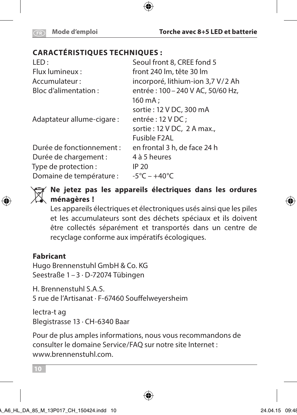 Brennenstuhl 8+5 LED Akku Hand Lamp HL DA 85 M 240lm 6000K 3h User Manual | Page 10 / 52