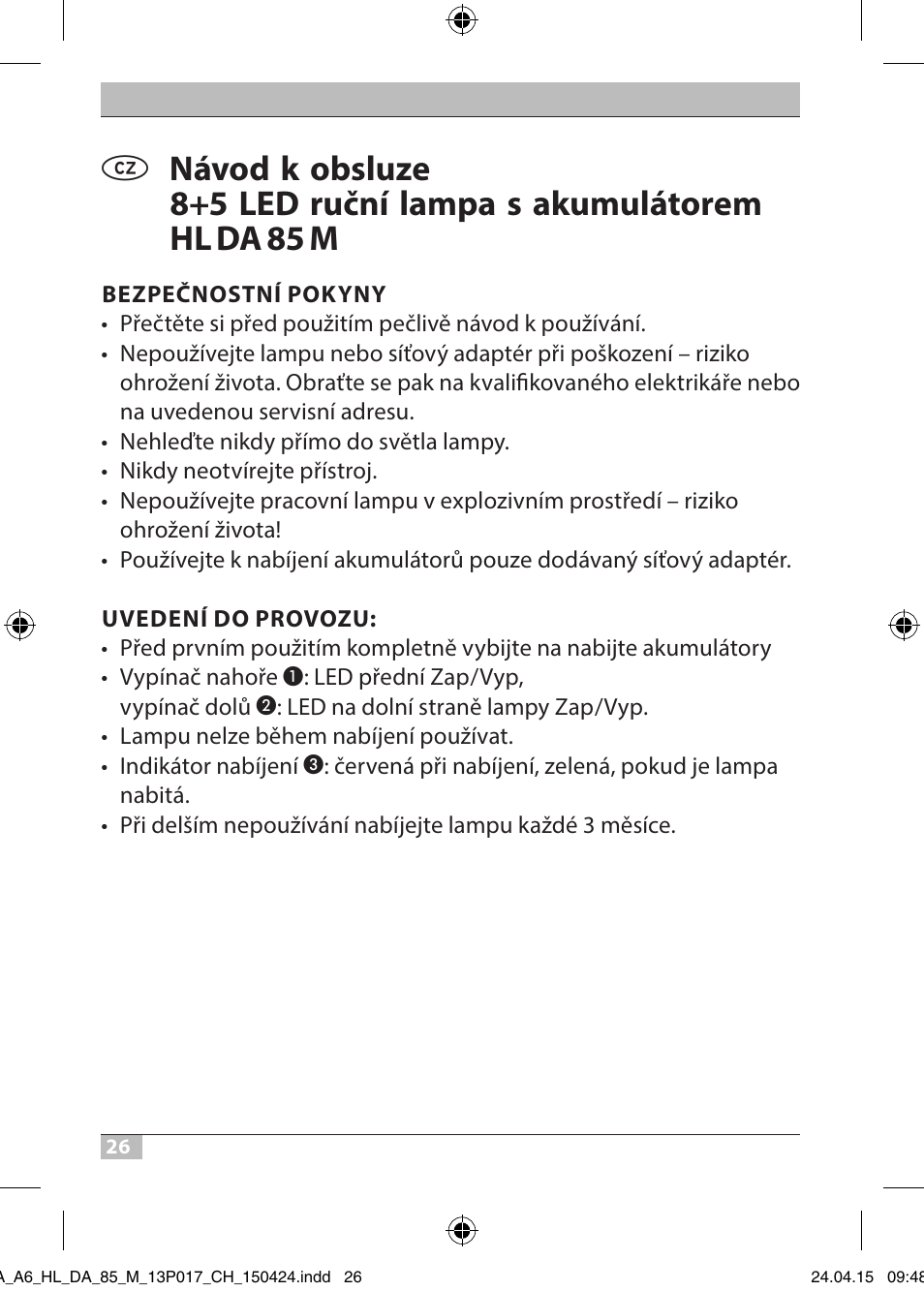 Brennenstuhl 8+5 LED Akku Hand Lamp HL DA 85 M 240lm 6000K 3h User Manual | Page 26 / 52