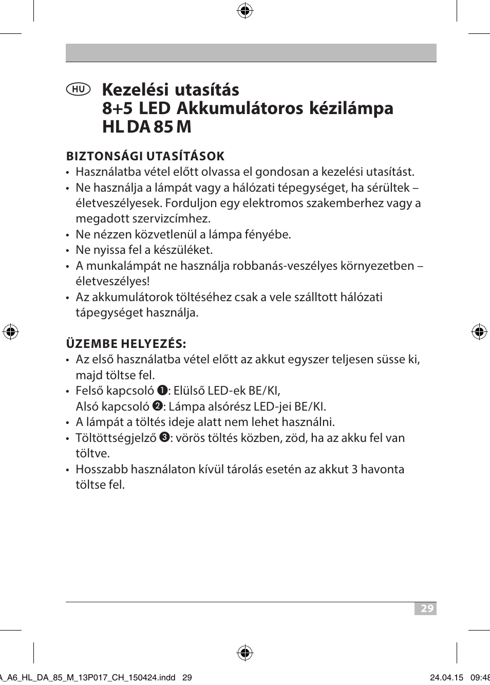 Brennenstuhl 8+5 LED Akku Hand Lamp HL DA 85 M 240lm 6000K 3h User Manual | Page 29 / 52
