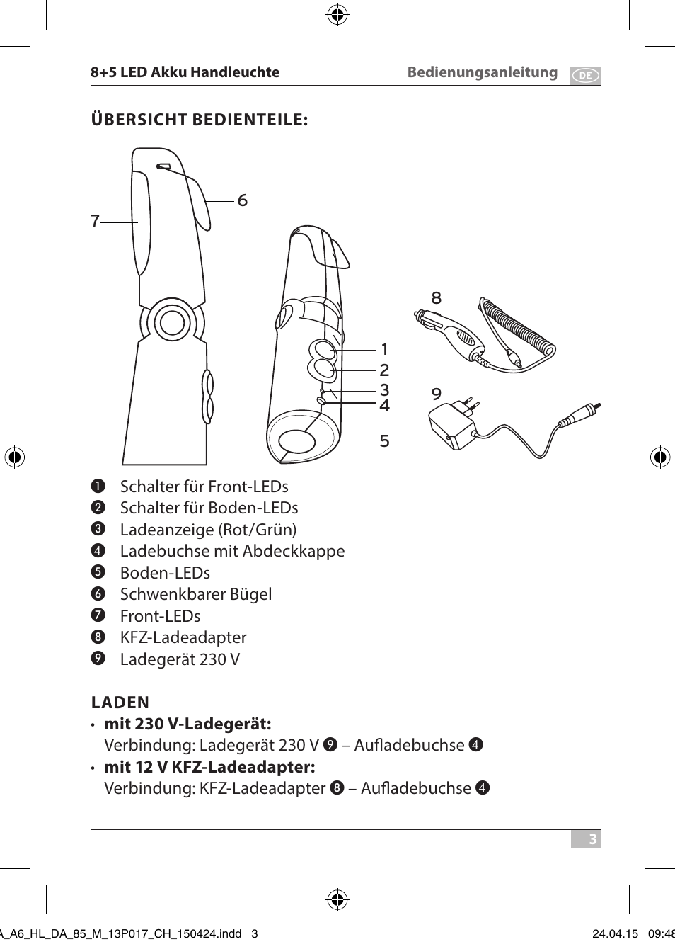 Brennenstuhl 8+5 LED Akku Hand Lamp HL DA 85 M 240lm 6000K 3h User Manual | Page 3 / 52