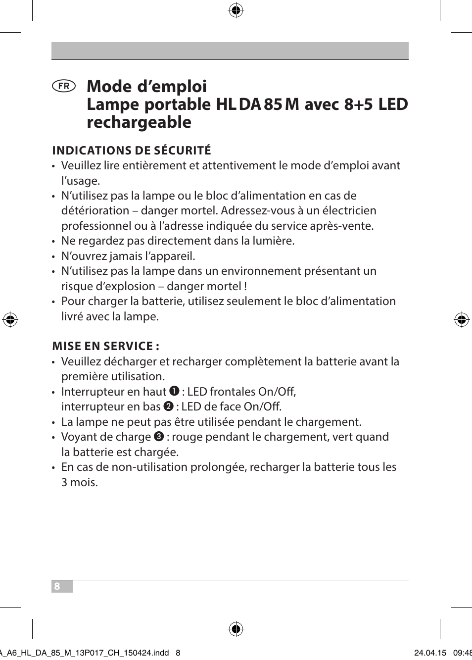 Brennenstuhl 8+5 LED Akku Hand Lamp HL DA 85 M 240lm 6000K 3h User Manual | Page 8 / 52