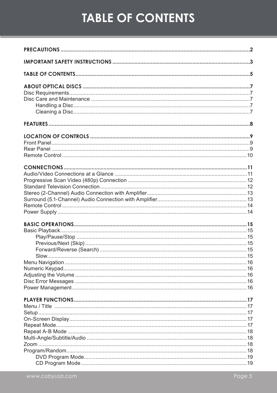 COBY electronic DVD-755 User Manual | Page 5 / 28