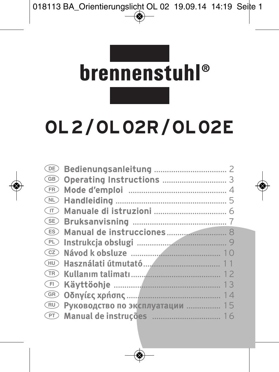 Brennenstuhl LED Nightlight OL 02R with twilight sensor User Manual | 16 pages