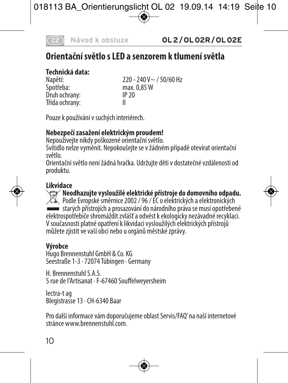 Brennenstuhl LED Nightlight OL 02R with twilight sensor User Manual | Page 10 / 16