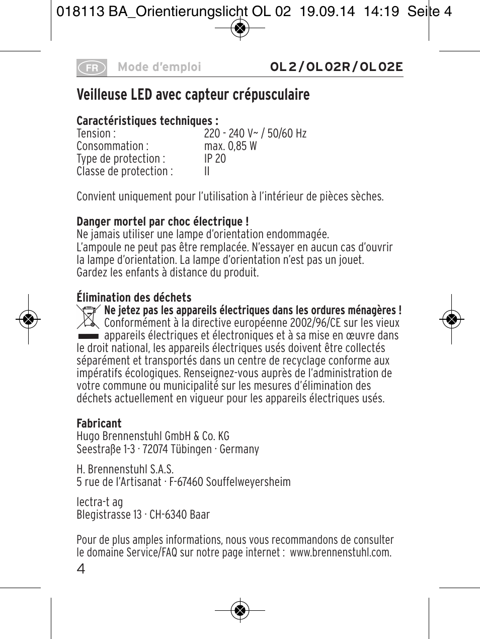 Veilleuse led avec capteur crépusculaire | Brennenstuhl LED Nightlight OL 02R with twilight sensor User Manual | Page 4 / 16
