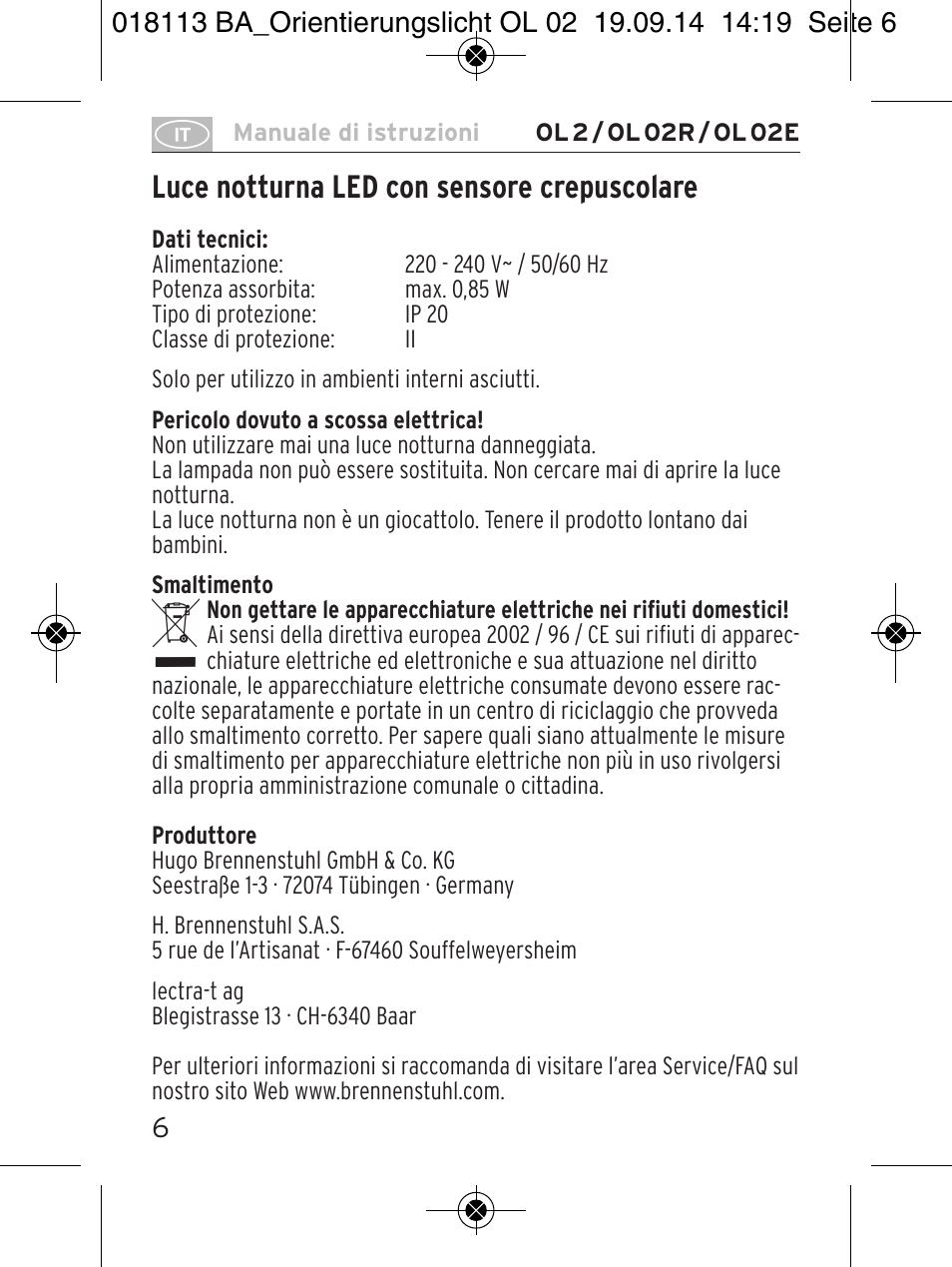 Luce notturna led con sensore crepuscolare | Brennenstuhl LED Nightlight OL 02R with twilight sensor User Manual | Page 6 / 16