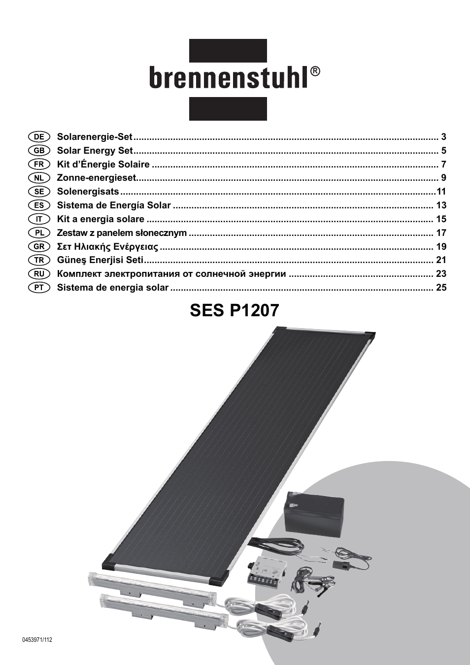 Brennenstuhl Solar Energy Set SES P1207 Solar celltype Amorphous thin film 12Wp 927x317mm Akku 12V/7Ah User Manual | 28 pages