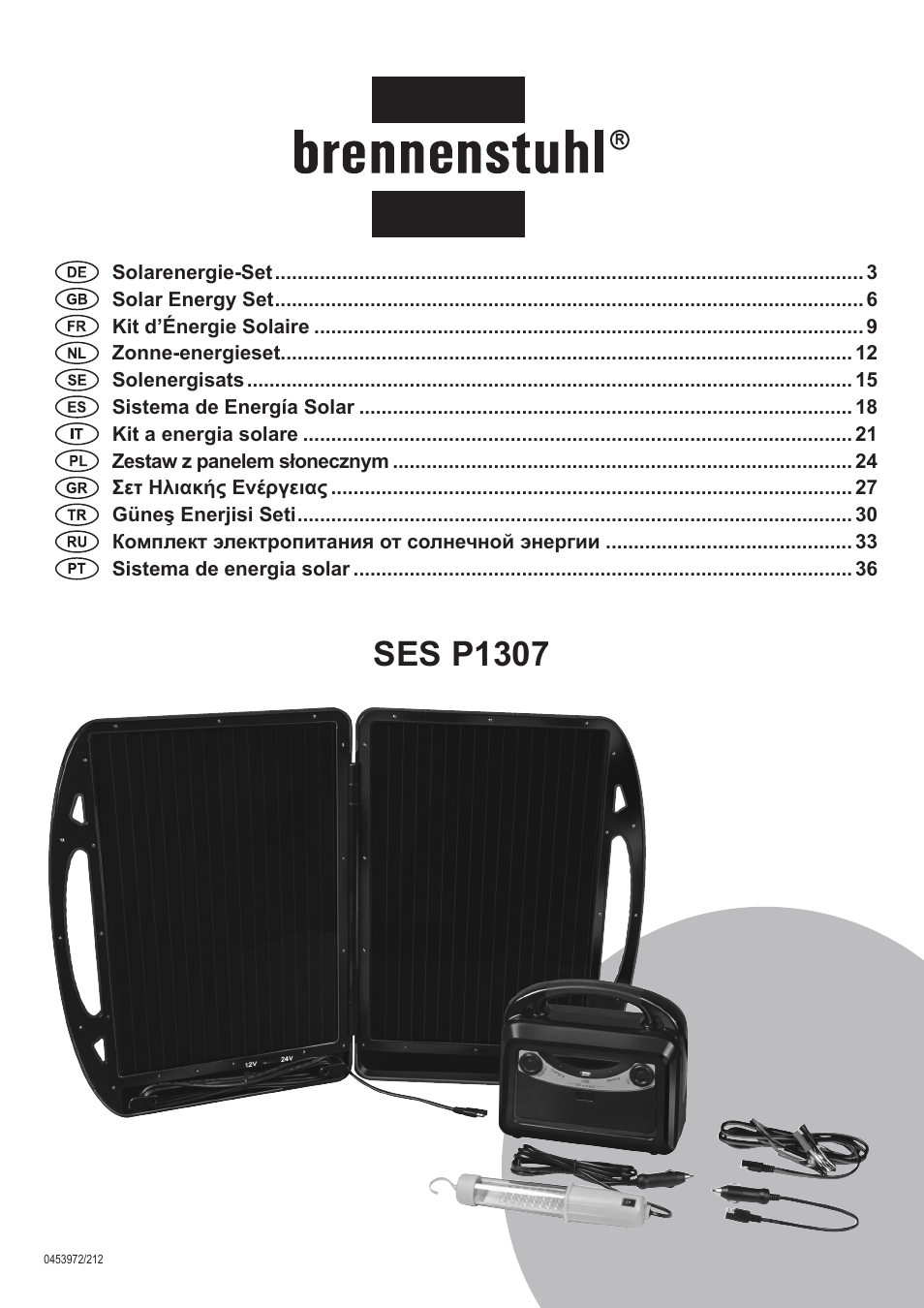 Brennenstuhl Solar Energy Set SES P1307 Solar celltype Amorphous thin film 13Wp 770x525x40mm Akku 12V/7Ah User Manual | 40 pages