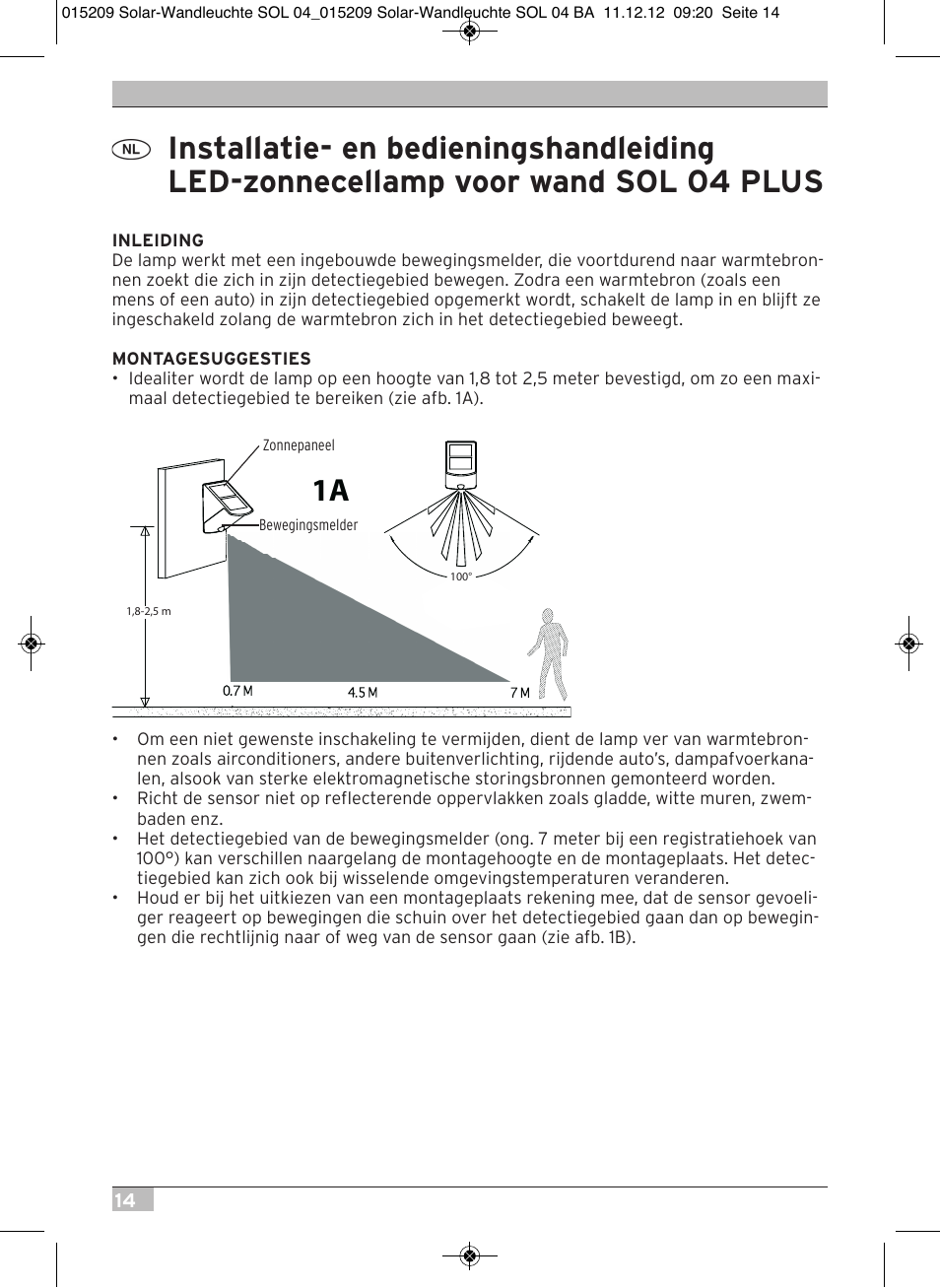 Brennenstuhl Solar LED Wall Lamp SOL 04 plus IP44 with PIR sensor 2xLED 0,5W 85lm Colour Grey white User Manual | Page 14 / 56