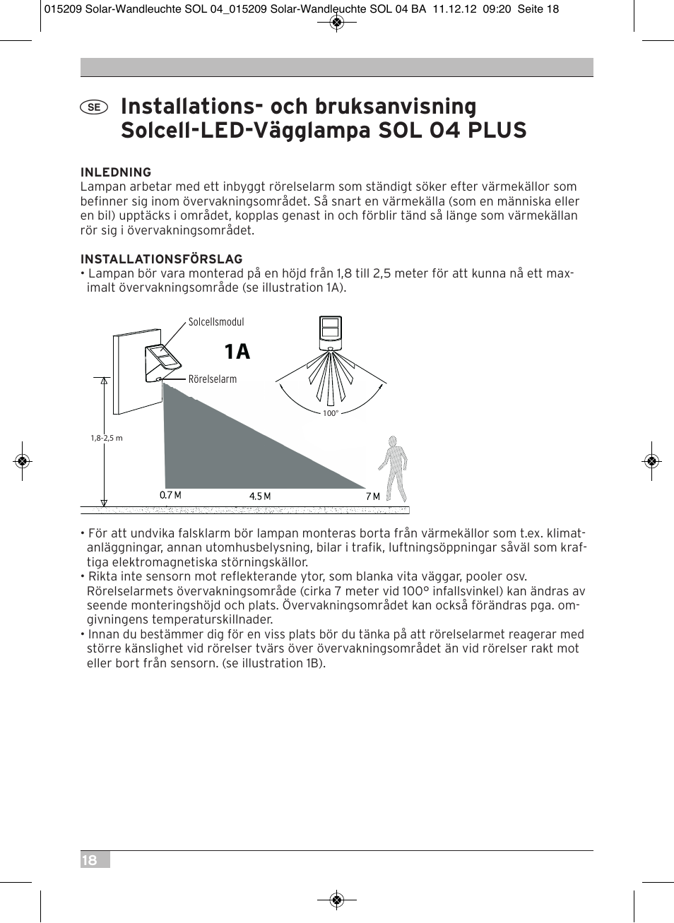 Brennenstuhl Solar LED Wall Lamp SOL 04 plus IP44 with PIR sensor 2xLED 0,5W 85lm Colour Grey white User Manual | Page 18 / 56