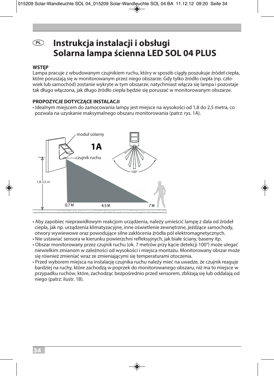 Brennenstuhl Solar LED Wall Lamp SOL 04 plus IP44 with PIR sensor 2xLED 0,5W 85lm Colour Grey white User Manual | Page 34 / 56