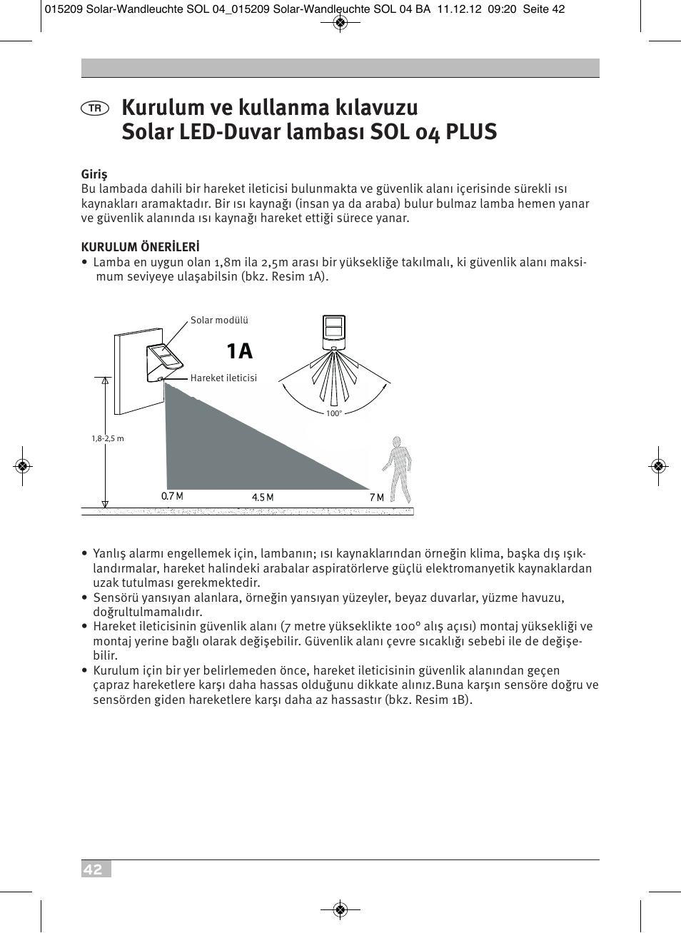 Brennenstuhl Solar LED Wall Lamp SOL 04 plus IP44 with PIR sensor 2xLED 0,5W 85lm Colour Grey white User Manual | Page 42 / 56