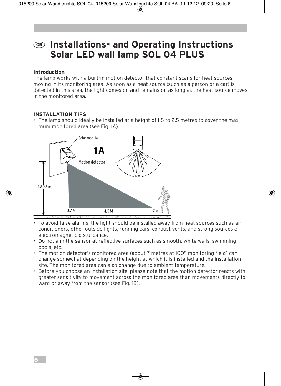 Brennenstuhl Solar LED Wall Lamp SOL 04 plus IP44 with PIR sensor 2xLED 0,5W 85lm Colour Grey white User Manual | Page 6 / 56