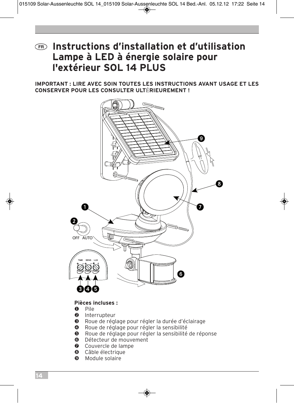 Brennenstuhl Solar LED External Light SOL 14 plus IP44 with PIR sensor 2xLED 0,5W 85lm Cable length 3m Colour Grey white User Manual | Page 14 / 80
