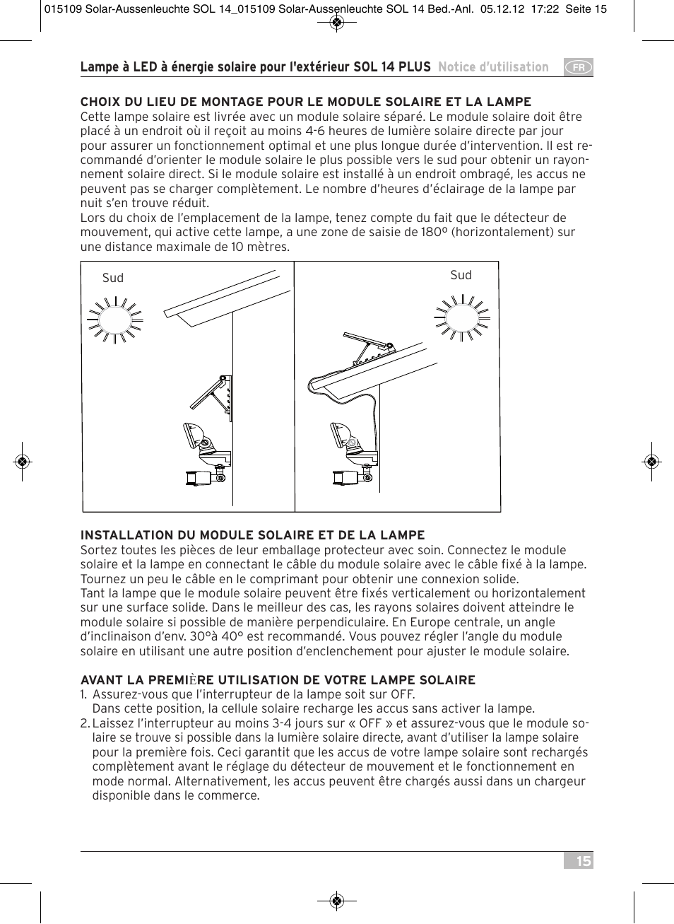 Brennenstuhl Solar LED External Light SOL 14 plus IP44 with PIR sensor 2xLED 0,5W 85lm Cable length 3m Colour Grey white User Manual | Page 15 / 80