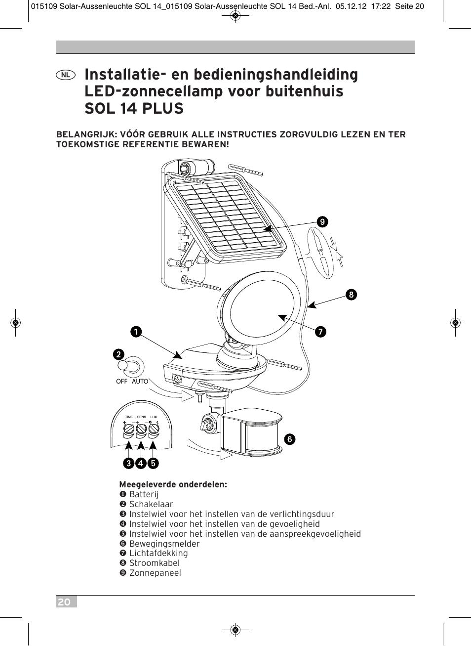 Brennenstuhl Solar LED External Light SOL 14 plus IP44 with PIR sensor 2xLED 0,5W 85lm Cable length 3m Colour Grey white User Manual | Page 20 / 80