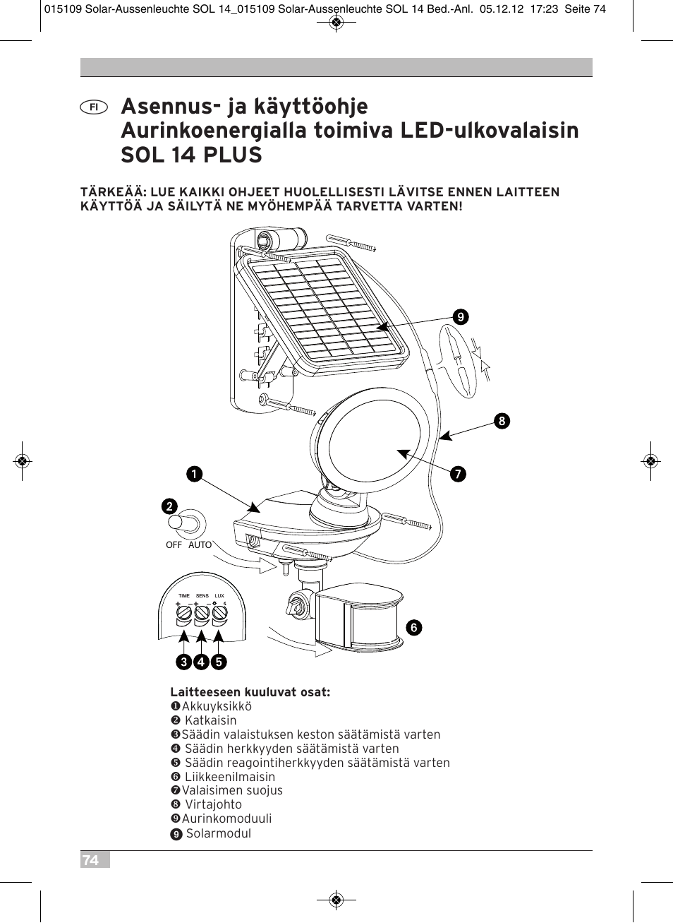 Brennenstuhl Solar LED External Light SOL 14 plus IP44 with PIR sensor 2xLED 0,5W 85lm Cable length 3m Colour Grey white User Manual | Page 74 / 80