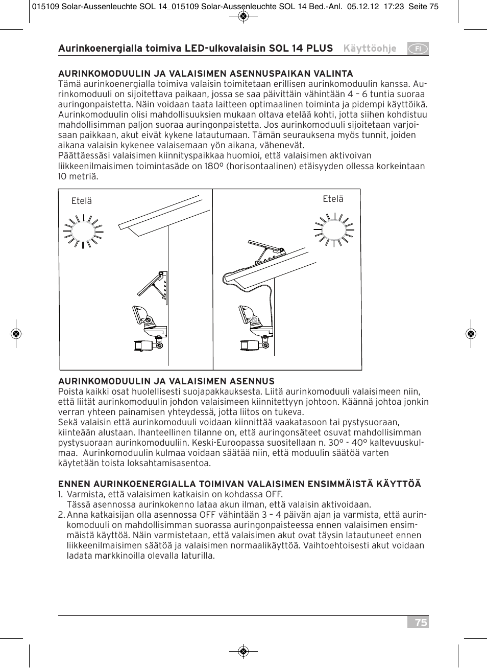 Brennenstuhl Solar LED External Light SOL 14 plus IP44 with PIR sensor 2xLED 0,5W 85lm Cable length 3m Colour Grey white User Manual | Page 75 / 80