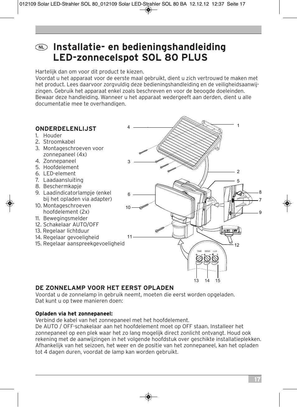 Brennenstuhl Solar LED Light SOL 80 plus IP44 with PIR sensor 8xLED 0,5W 350lm Cable length 4,75m Colour white User Manual | Page 17 / 92