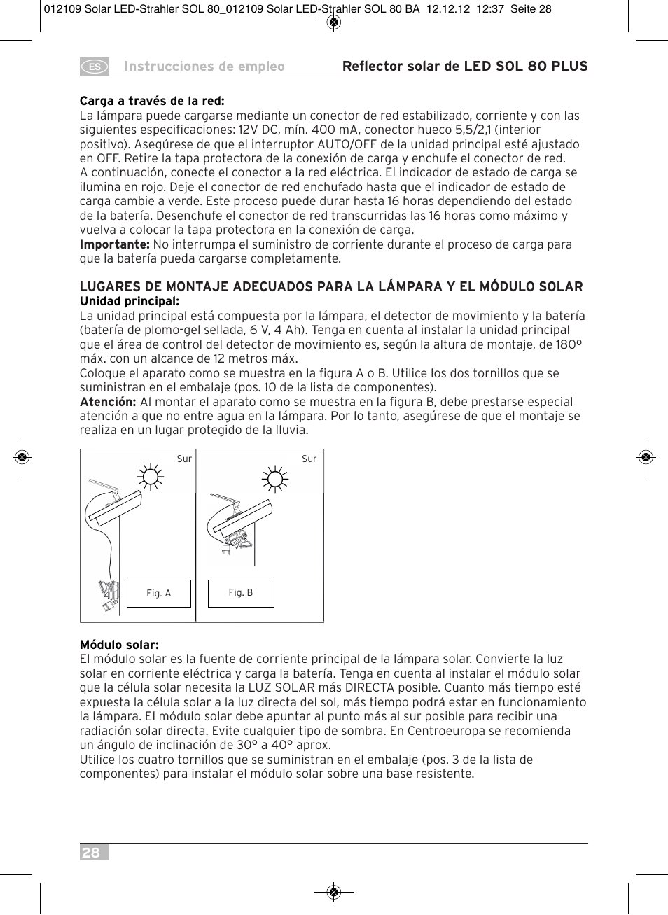 Brennenstuhl Solar LED Light SOL 80 plus IP44 with PIR sensor 8xLED 0,5W 350lm Cable length 4,75m Colour white User Manual | Page 28 / 92