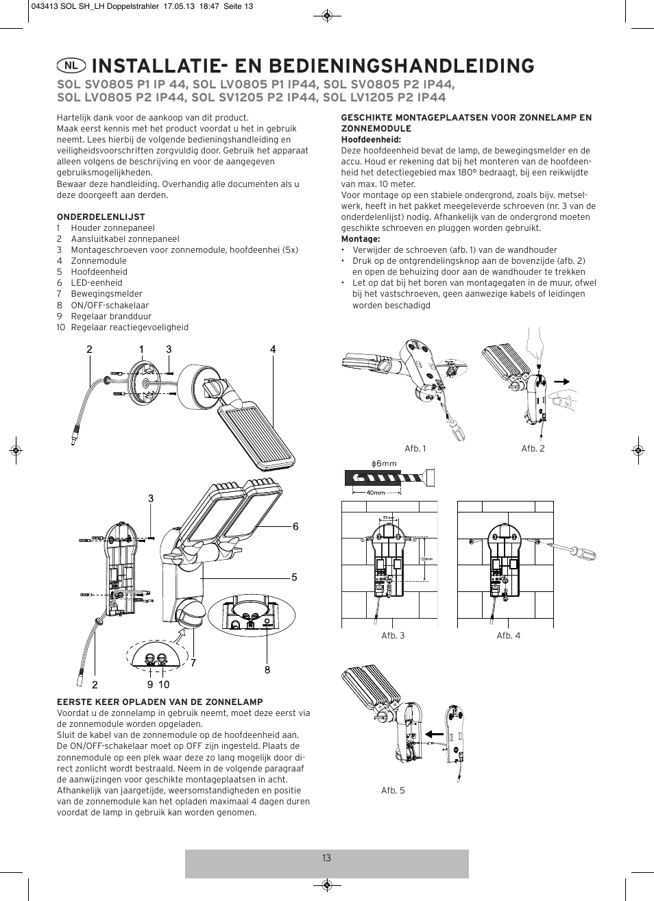 Installatie- en bedieningshandleiding | Brennenstuhl Solar LED-spot Duo Premium SOL SV0805 P1 IP44 with PIR sensor 8xLED 0,5W 320lm Cable length 4,75m Colour Anthracite User Manual | Page 13 / 72