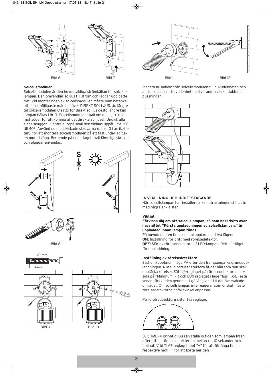 Brennenstuhl Solar LED-spot Duo Premium SOL SV0805 P1 IP44 with PIR sensor 8xLED 0,5W 320lm Cable length 4,75m Colour Anthracite User Manual | Page 21 / 72