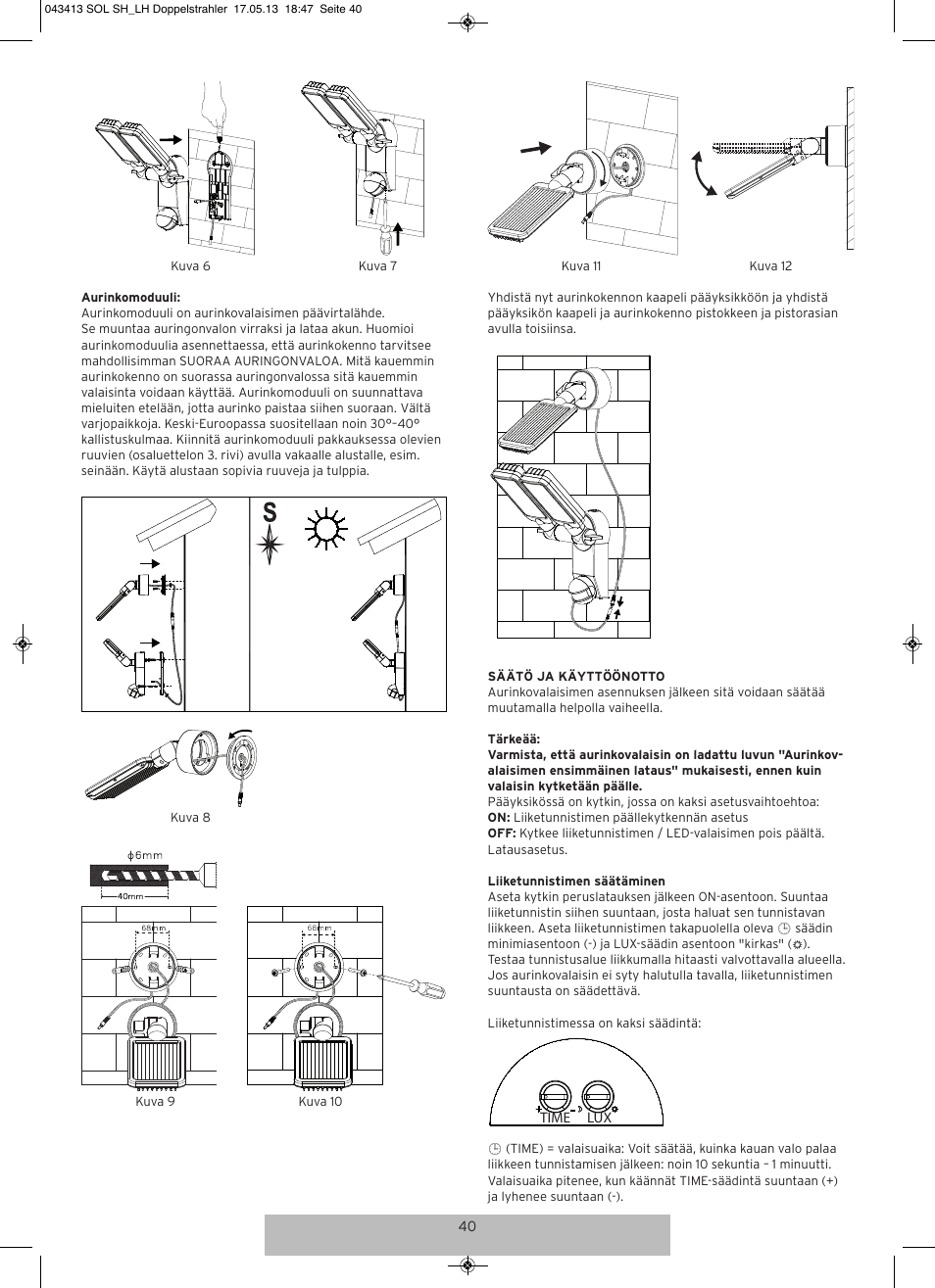 Brennenstuhl Solar LED-spot Duo Premium SOL SV0805 P1 IP44 with PIR sensor 8xLED 0,5W 320lm Cable length 4,75m Colour Anthracite User Manual | Page 40 / 72