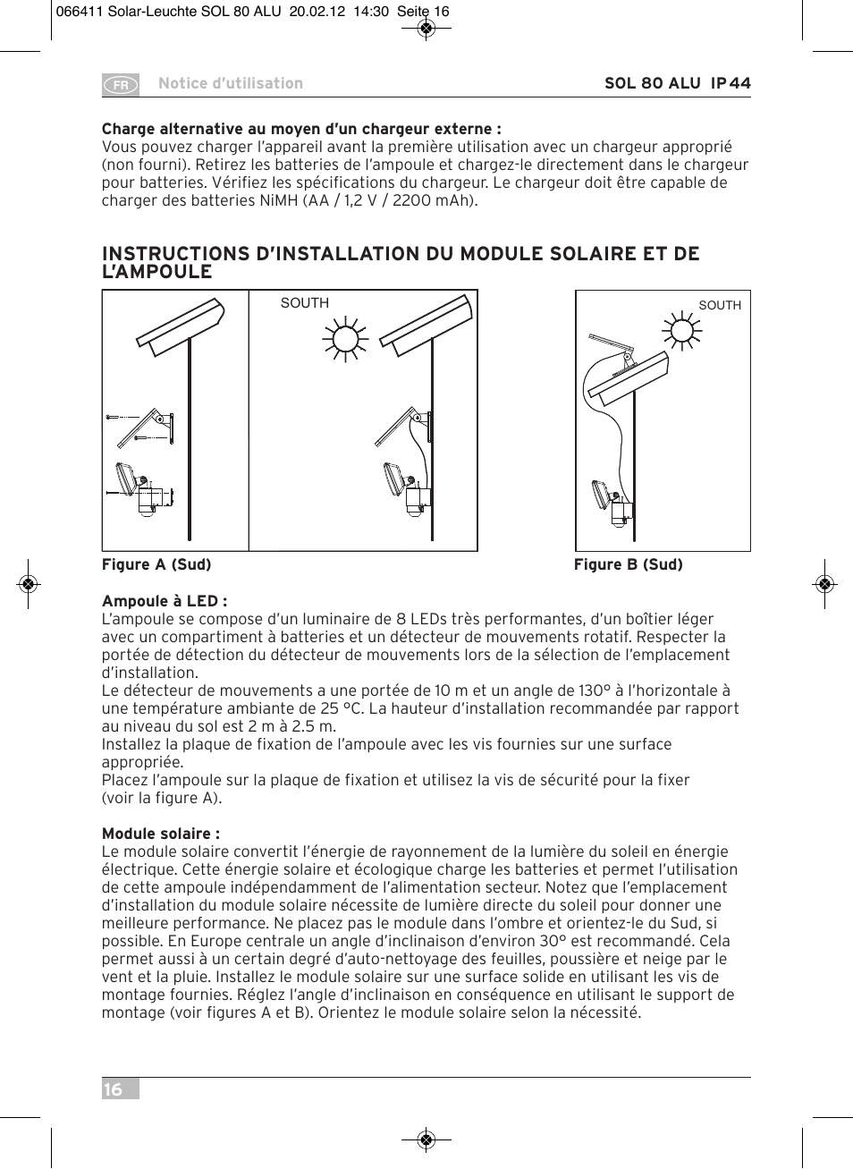 Brennenstuhl Solar LED Light SOL 80 ALU IP44 with PIR sensor 8xLED 0,5W 350lm Cable length 4,75m Colour ALU User Manual | Page 16 / 104