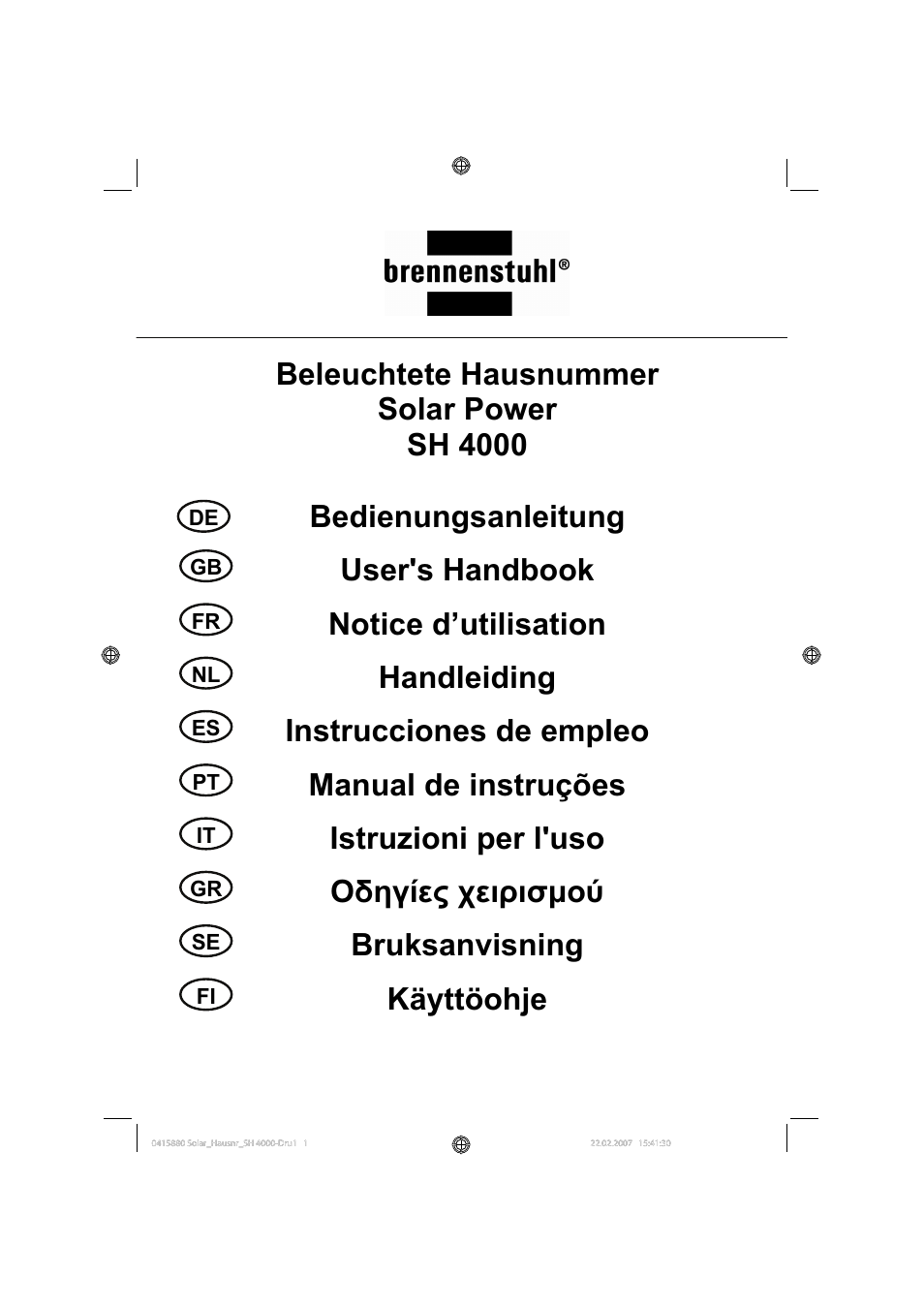 Brennenstuhl Illuminated House Number Solar Power SH 4000 User Manual | 104 pages
