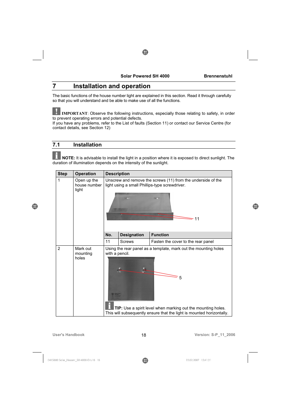 7 installation and operation, 1 installation | Brennenstuhl Illuminated House Number Solar Power SH 4000 User Manual | Page 18 / 104