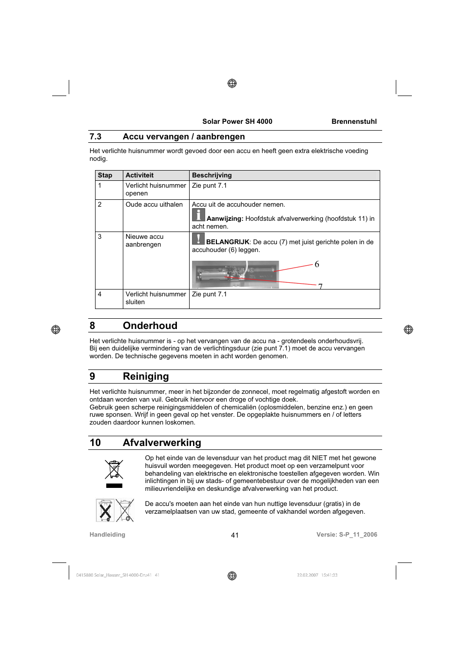 8 onderhoud, 9 reiniging, 10 afvalverwerking | Brennenstuhl Illuminated House Number Solar Power SH 4000 User Manual | Page 41 / 104