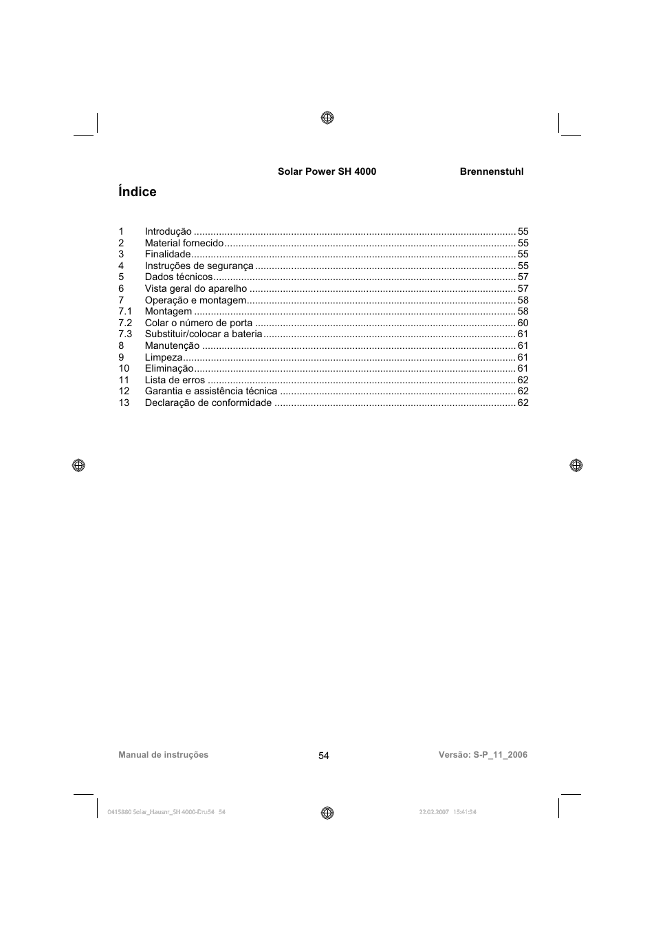 Índice | Brennenstuhl Illuminated House Number Solar Power SH 4000 User Manual | Page 54 / 104