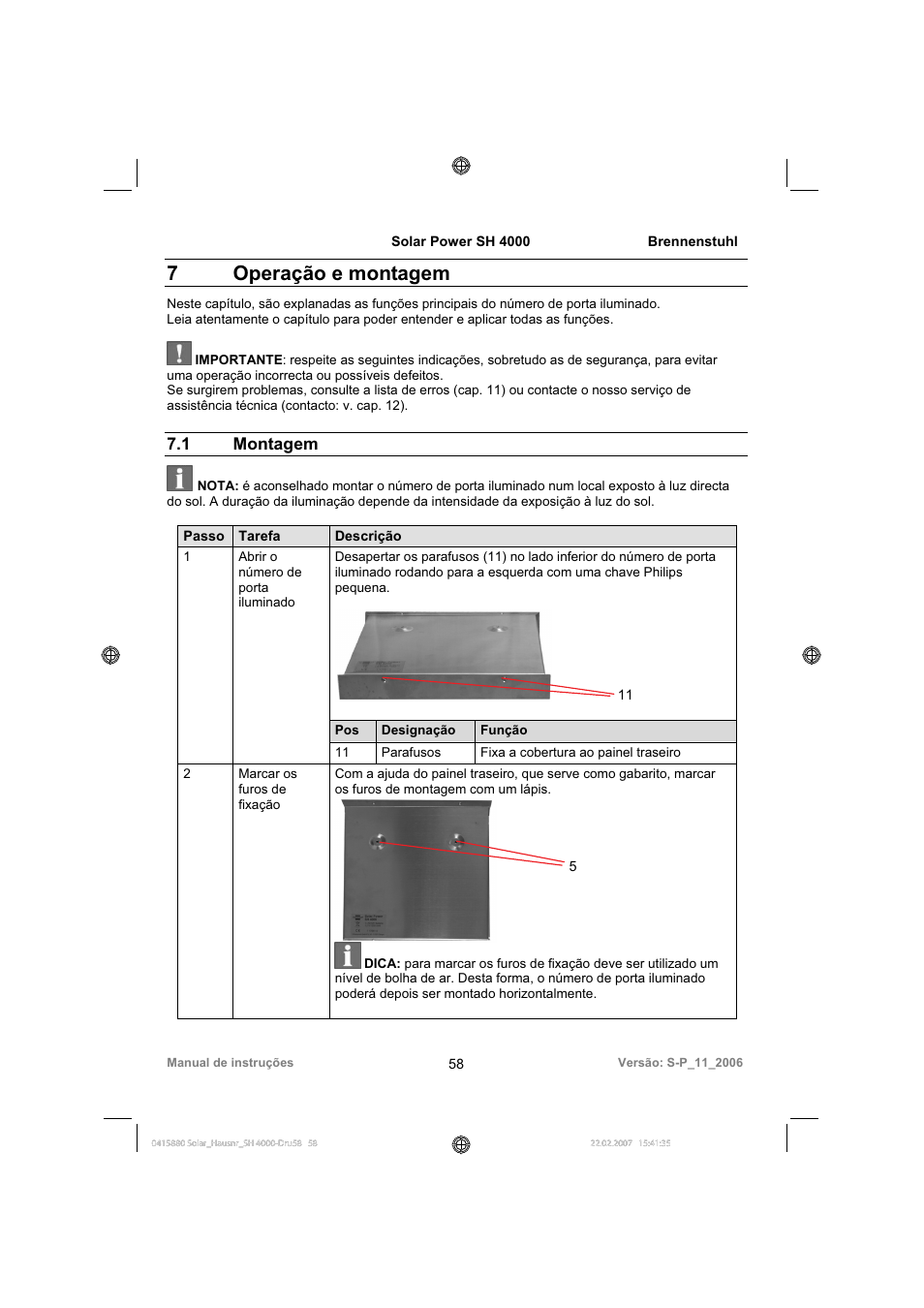 7operação e montagem, 1 montagem | Brennenstuhl Illuminated House Number Solar Power SH 4000 User Manual | Page 58 / 104