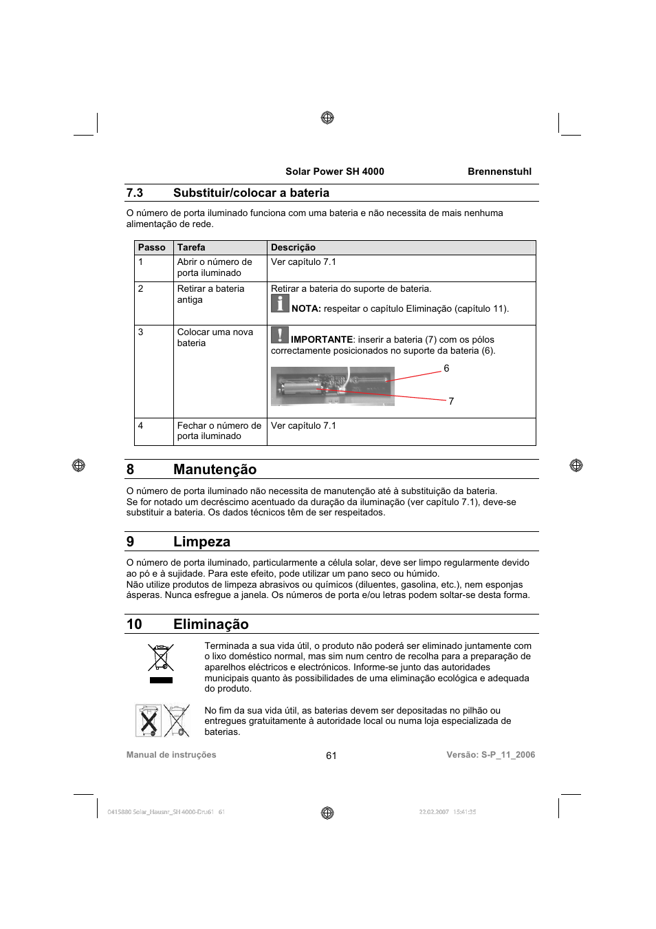 8 manutenção, 9 limpeza, 10 eliminação | Brennenstuhl Illuminated House Number Solar Power SH 4000 User Manual | Page 61 / 104