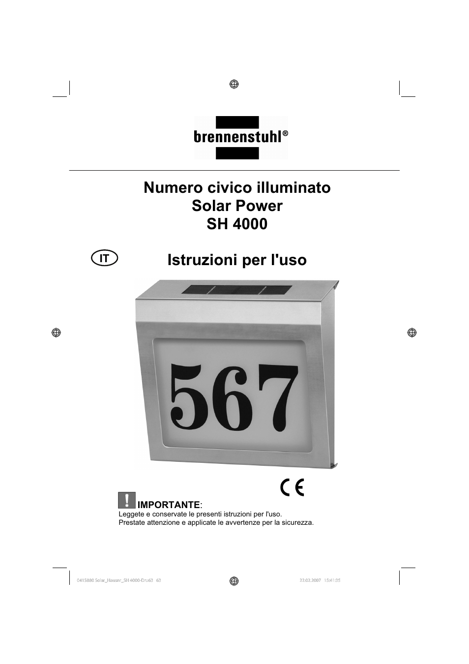 Brennenstuhl Illuminated House Number Solar Power SH 4000 User Manual | Page 63 / 104
