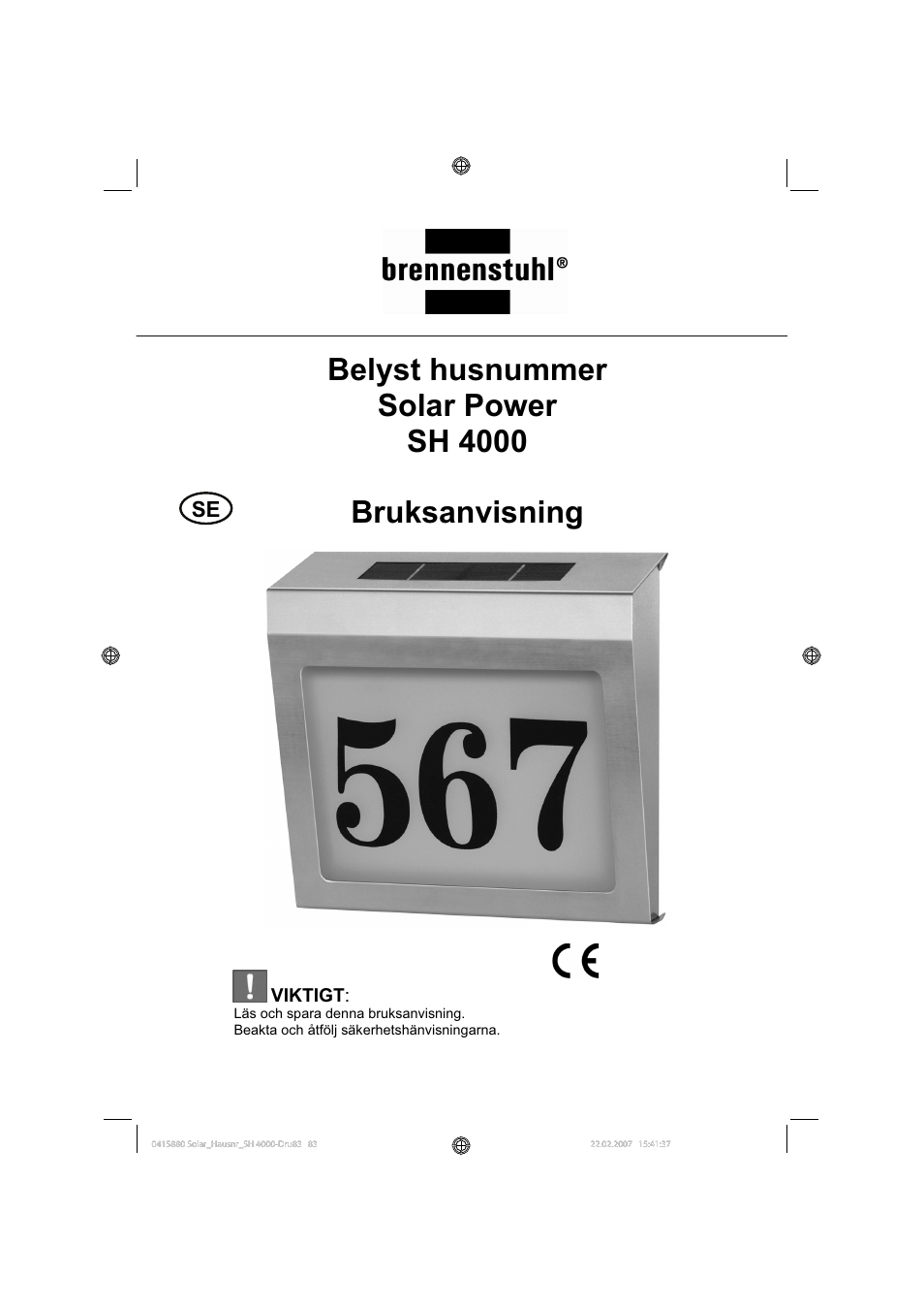 Brennenstuhl Illuminated House Number Solar Power SH 4000 User Manual | Page 83 / 104