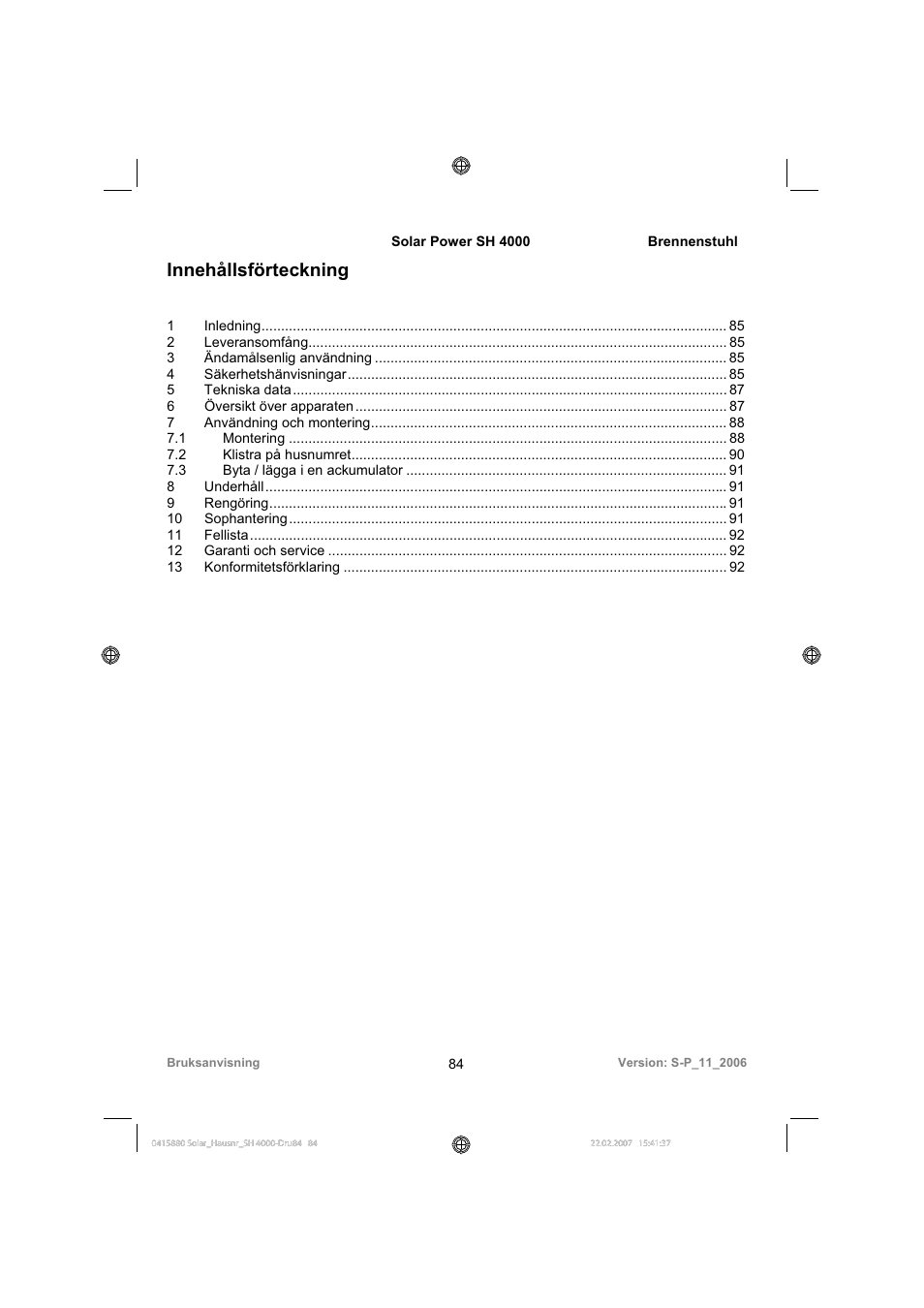 Innehållsförteckning | Brennenstuhl Illuminated House Number Solar Power SH 4000 User Manual | Page 84 / 104
