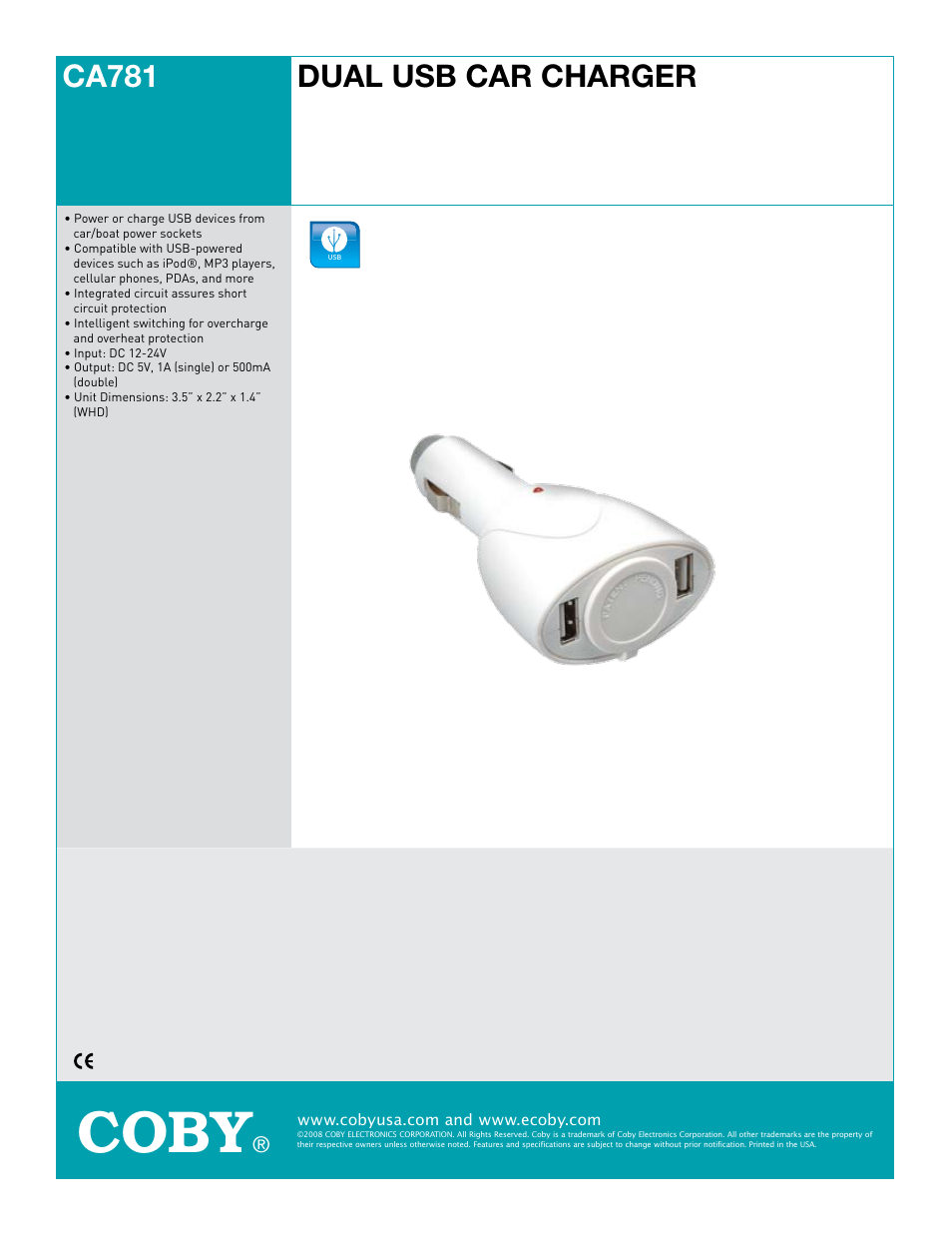 COBY CA781 User Manual | 1 page