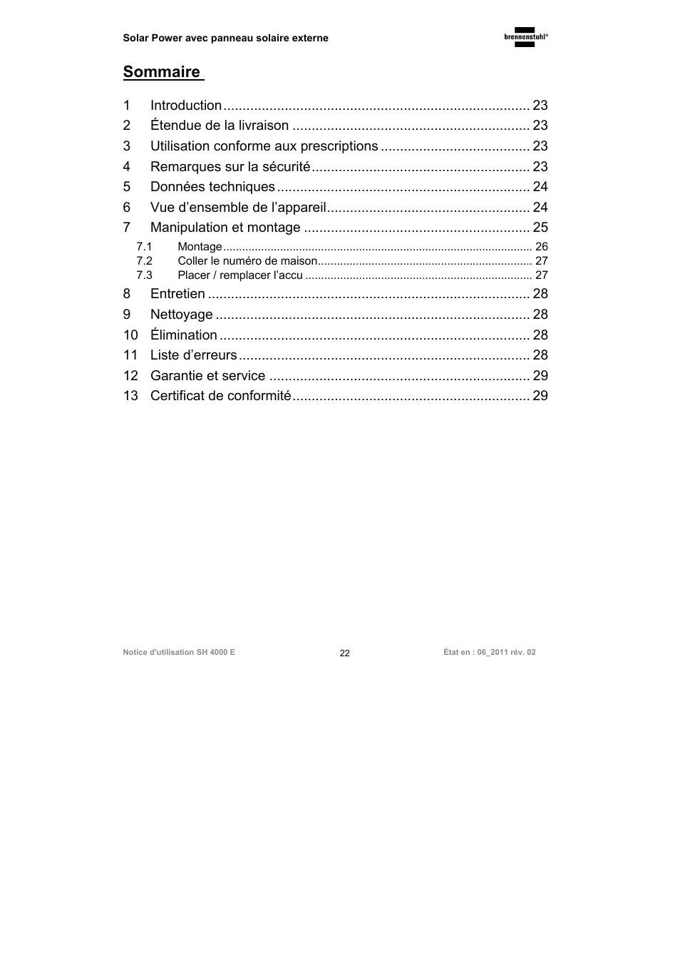 Sommaire | Brennenstuhl Illuminated House Number Solar Power SH 4000 E with external solar panel User Manual | Page 22 / 92