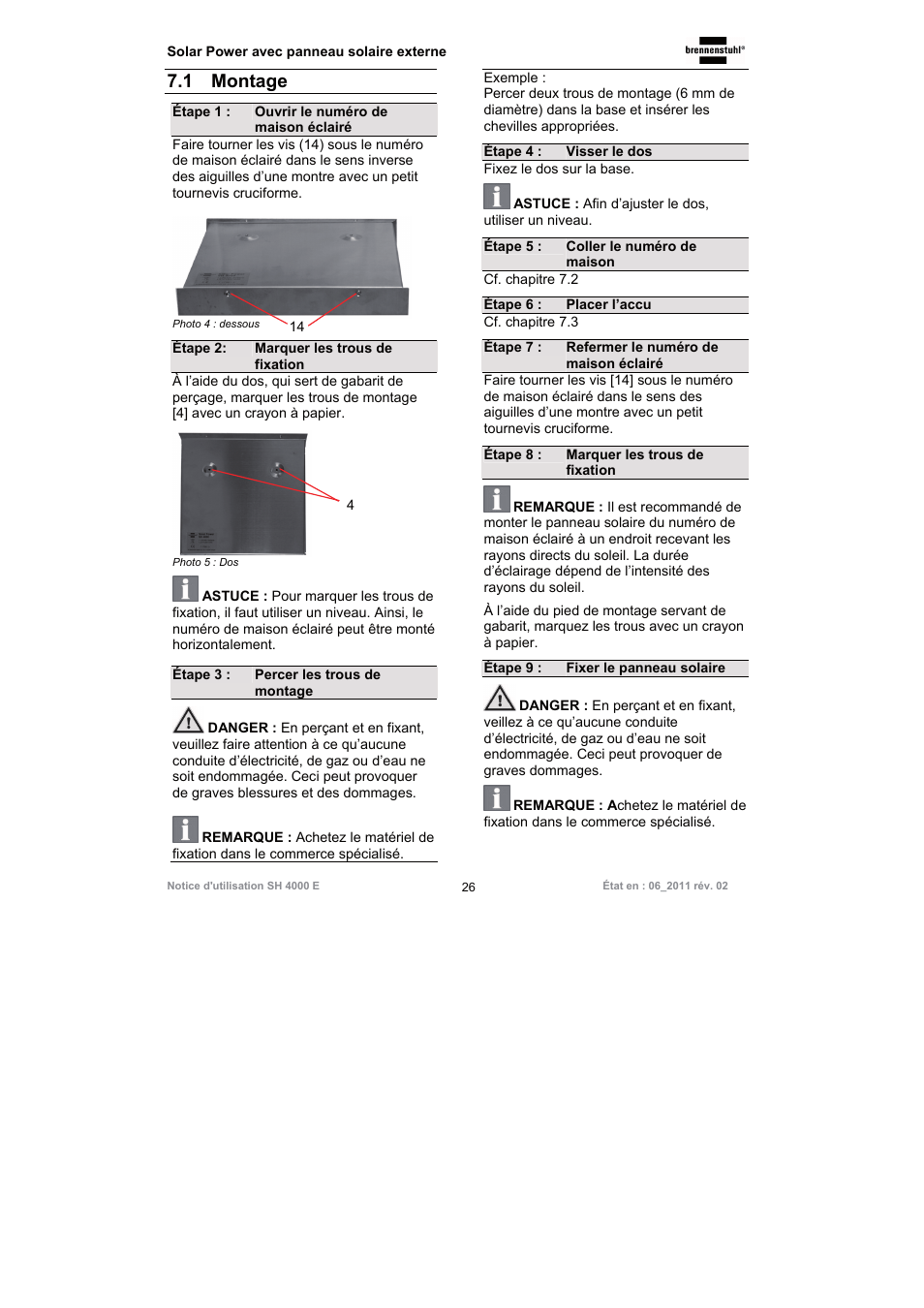 1 montage | Brennenstuhl Illuminated House Number Solar Power SH 4000 E with external solar panel User Manual | Page 26 / 92