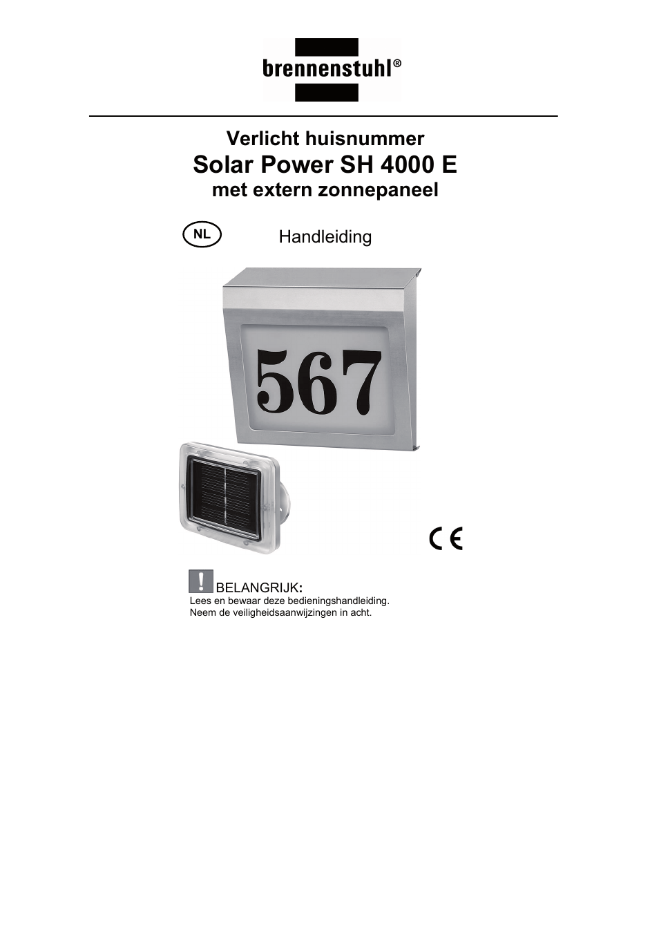Solar power sh 4000 e, Verlicht huisnummer, Met extern zonnepaneel | Handleiding | Brennenstuhl Illuminated House Number Solar Power SH 4000 E with external solar panel User Manual | Page 30 / 92