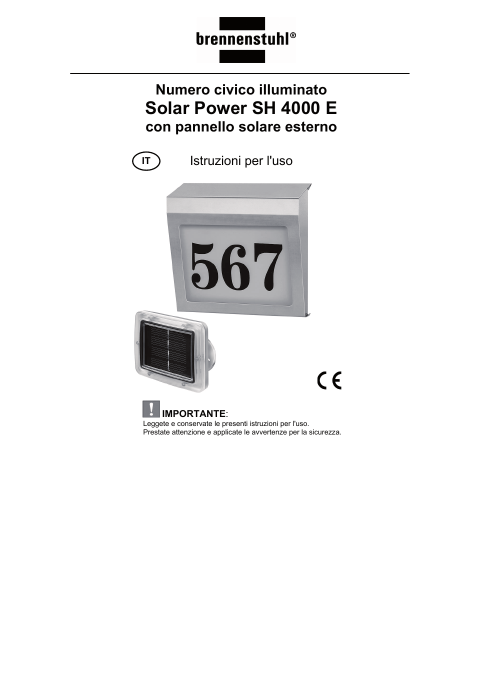 Solar power sh 4000 e, Numero civico illuminato, Con pannello solare esterno | Istruzioni per l'uso | Brennenstuhl Illuminated House Number Solar Power SH 4000 E with external solar panel User Manual | Page 57 / 92