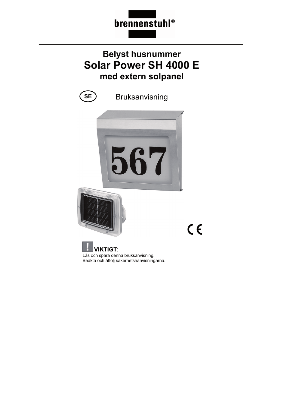 Solar power sh 4000 e, Belyst husnummer, Med extern solpanel | Bruksanvisning | Brennenstuhl Illuminated House Number Solar Power SH 4000 E with external solar panel User Manual | Page 66 / 92