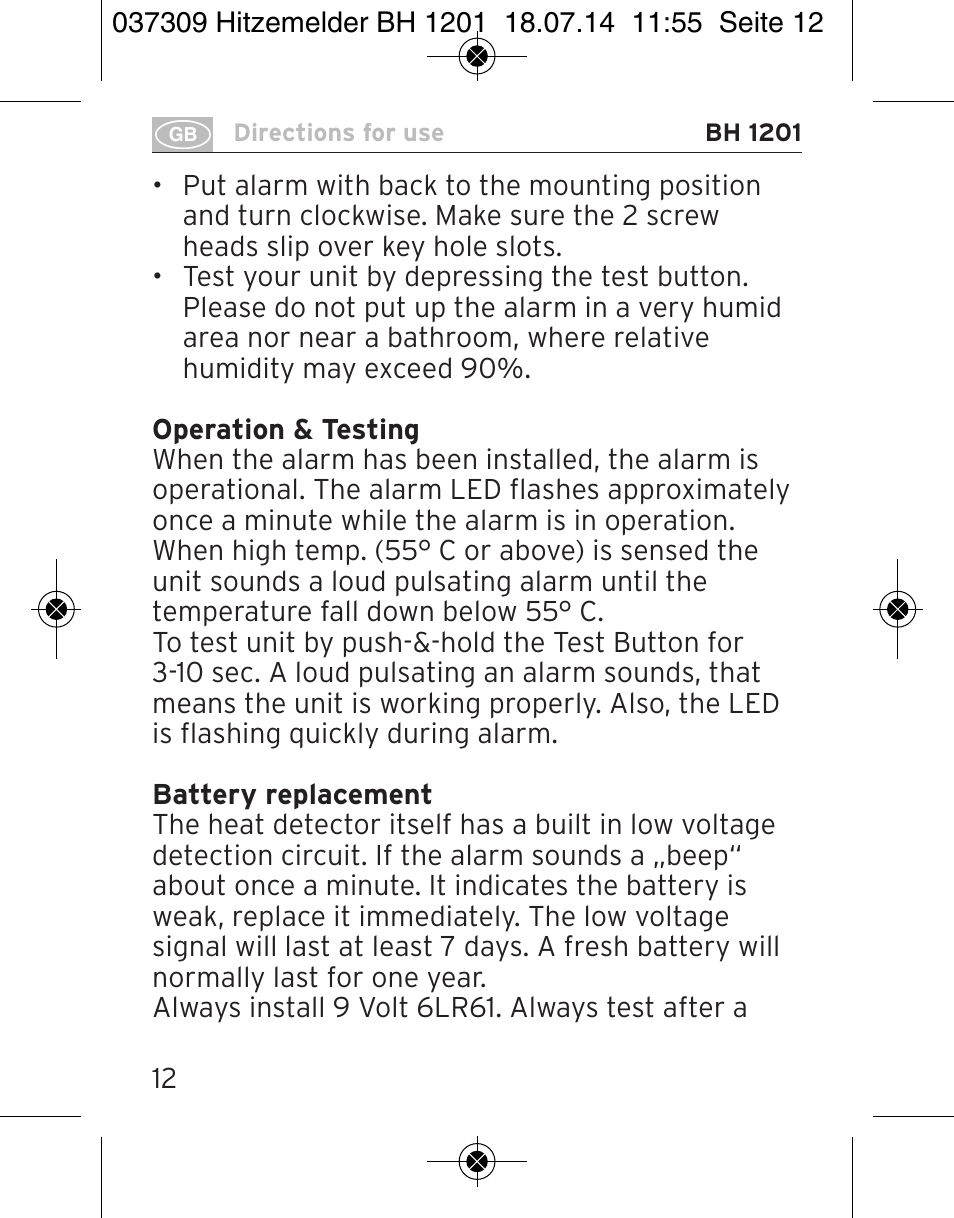 Brennenstuhl Heat Detector BH 1201 User Manual | Page 12 / 56