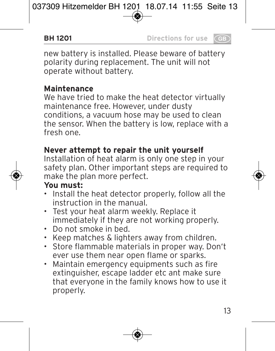 Brennenstuhl Heat Detector BH 1201 User Manual | Page 13 / 56